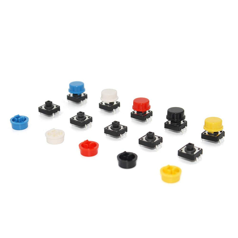 [Australia - AusPower] - WOWOONE 25pcs 12x12x7.3 mm Tact Tactile Push Button Switch, 4 Pin Momentary SMD PCB Micro Switch with Cap for Arduino, AE1027 5 Colors Round Cap Assortment Kit DIY Project 