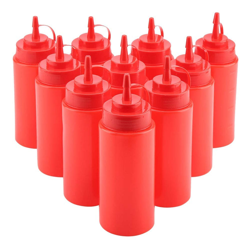 [Australia - AusPower] - 460ml Plastic Squeeze Bottle Condiment Dispenser Tomato Sauce Salad Dressing Mustard Safe Convenient Ketchup Cruet Storage Bottles(10pcs / Set)(Red) Red 