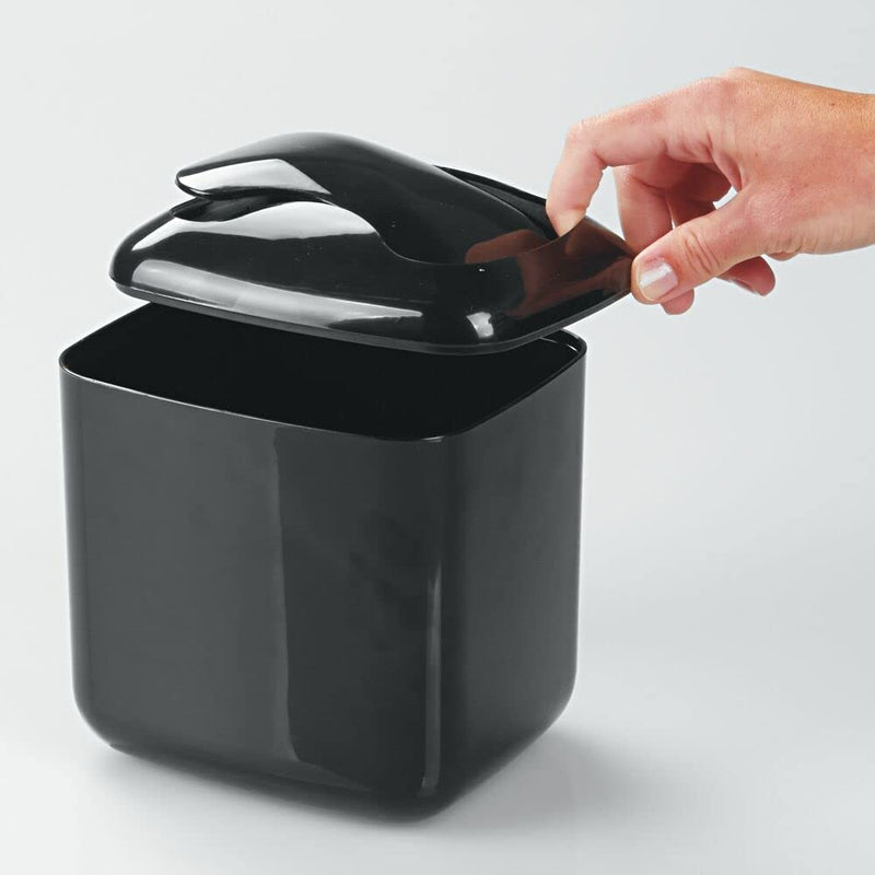 [Australia - AusPower] - mDesign Plastic Square Mini Wastebasket Trash Can with Swing Lid for Bathroom Vanity, Kitchen Countertop, Bedroom, Home Office - Holds Garbage, Waste - Aura Collection - Black 