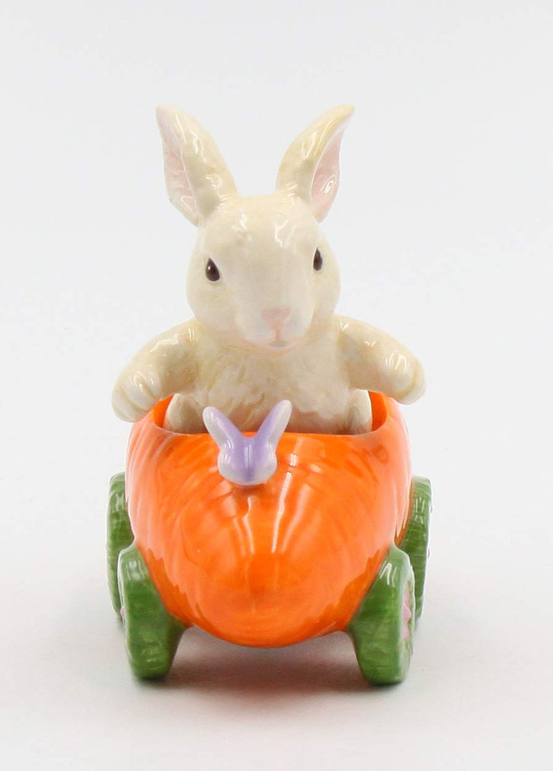 [Australia - AusPower] - Cosmos Gifts Fine Ceramic Bunny Rabbit on Carrot Cart Salt & Pepper Shakers, 4 1/4" L Salt and Pepper Set, Multicolored 