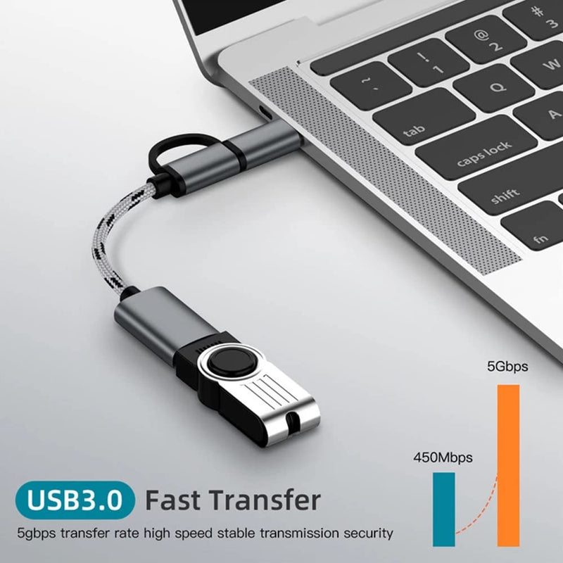 [Australia - AusPower] - OTG Adapter Cable,2 in 1 USB to Type-C,USB to Micro USB Nylon USB 3.0 Interface Fast Transfer Connector Converter for Cellphone Charging Line (Grey) Grey 