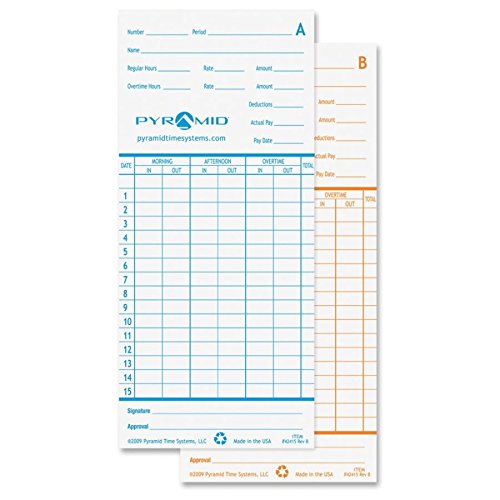 [Australia - AusPower] - Pyramid Time Systems 42415 Genuine and Authentic Time Cards for 2500, 2600 & 2650 Auto Aligning Time Clocks, 100/Pk, Teal/Orange 100 pk 