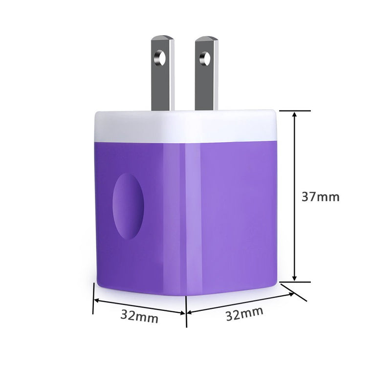 [Australia - AusPower] - 5 Pack USB Charger Wall Plug HUHUTA Dual Port 2.1A USB Phone Charger Adapter Block Box Replacement Fast Charging Plug Compatible for iPhone Xs, iPad, Samsung Galaxy S21 S20 S9, Google Pixel and More blue,green,black,rose,purple 