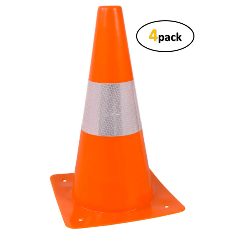 [Australia - AusPower] - Orange Safety Cones - Hazard Cones (4Pc) 12" Hardware Plastic Safety Cone with Reflective Strip Collar - Great for Kids Play - Physical Distancing Barriers 