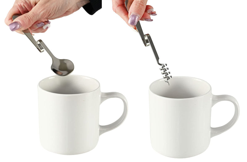 [Australia - AusPower] - HOME-X Coffee Stirrer Set, Hanging Spoon and Frother Tool, Stainless Steel Stirrers, S-Handle Spoon Set for Coffee, Tea, or Hot Chocolate, each 5 ¼” L, Set of 2, Stainless Steel 