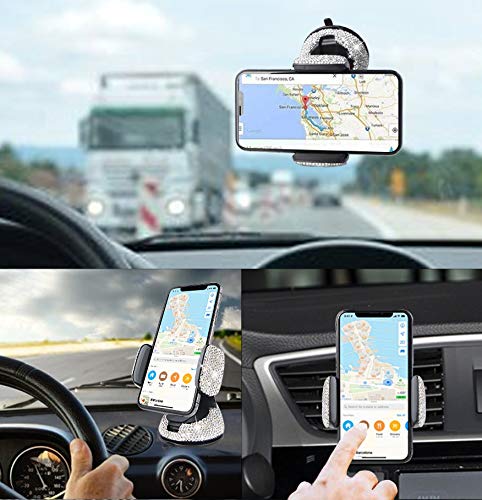 [Australia - AusPower] - Car Phone Mount Rhinestone Crystal Car Interior Decoration Universal Cell Phone Holder Clip with Air Vent Base for Dashboard Windshield and Air Vent (Silver) Silver 