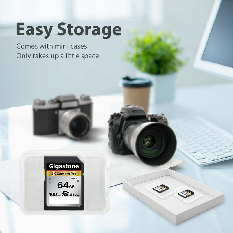 [Australia - AusPower] - Gigastone 64GB 2-Pack SD Card V30 SDXC Memory Card High Speed 4K Ultra HD UHD Video Compatible with Canon Nikon Sony Pentax Kodak Olympus Panasonic Digital Camera, with 2 Mini Cases SD 64GB V30 2PK 