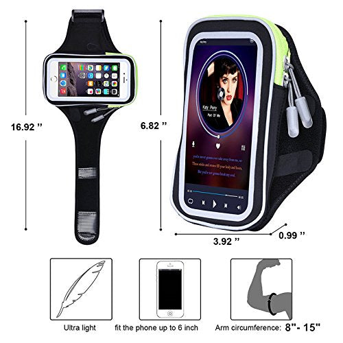[Australia - AusPower] - ANMRY Cell Phone Armband Case for iPhone X, Xs, 11, 10, 9, 8, 7, 6, 6S,Galaxy S11, S10, S9, S8, S7, S6, A8 Universal 6" Cell Phone with Earphone Holder & Key Holder for Running, Walking(Green) Green 