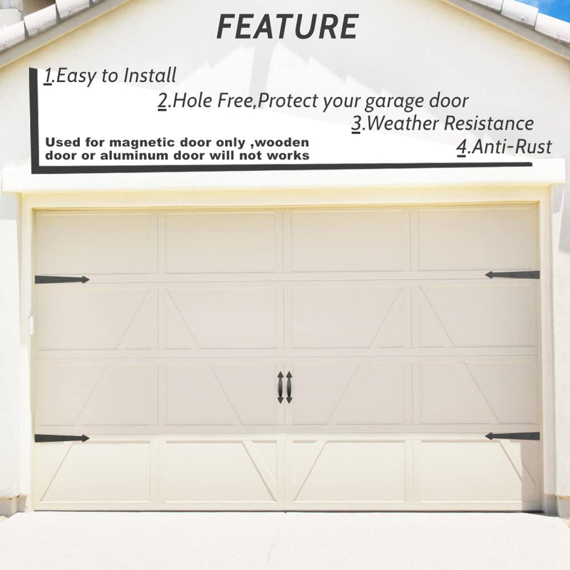[Australia - AusPower] - SANKEYTEW Garage Door Magnetic Decorative Hardware Kit, 8 Hinges 4 Handles Door Carriage Accents for 2 Car Garage, Strong Magnets, Color Black 