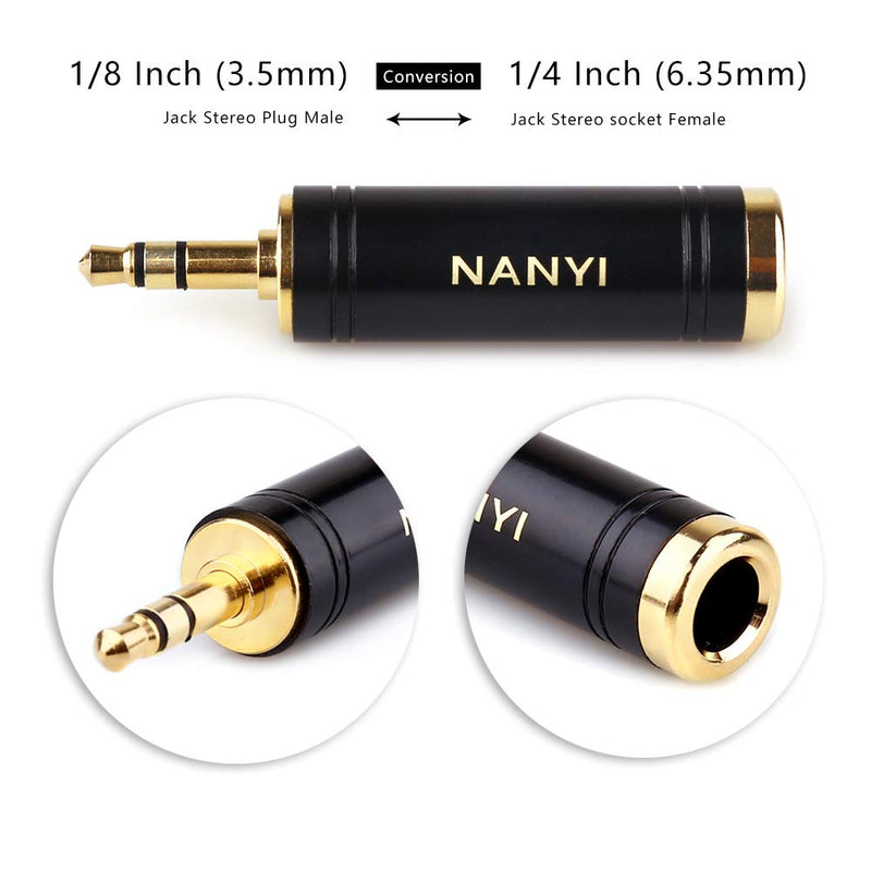 [Australia - AusPower] - NANYI 1/4 Inch - 1/8 Inch Stereo Headphone Adapter Cables Connector, Upgrade 3.5mm - 6.35mm Jack Stereo Socket Female to Jack Stereo Plug Male for Headphone, Amp Adapte, Black 1-1 Pack 