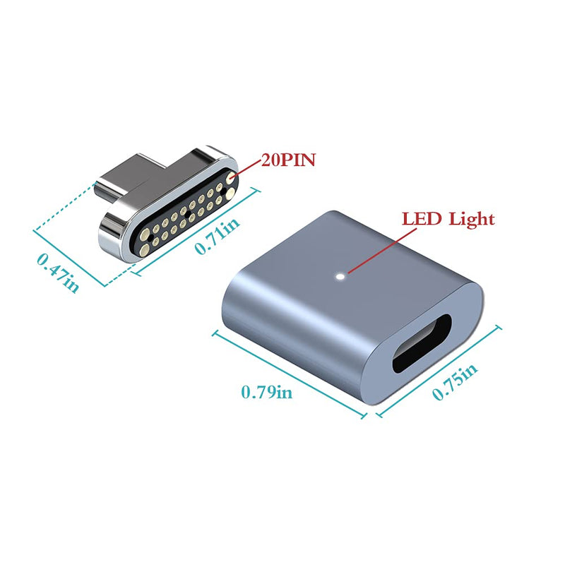 [Australia - AusPower] - Magnetic USB C Adapter, 20Pins Type C Connector, PD 100W Fast Charging 10Gb/s Data Transfer Compatible with USB C Devices, Grey 20 pin magnetic usb c adapter grey 