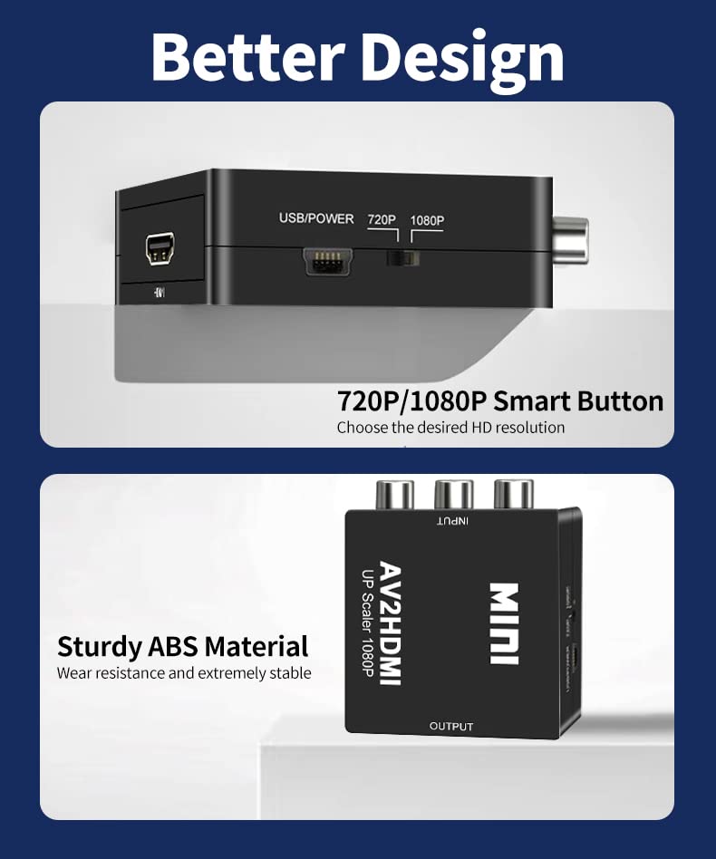 [Australia - AusPower] - Chodwe RCA to HDMI Converter, RCA to HDMI Adapter, 1080P Mini RCA Composite CVBS AV to HDMI Video Audio Converter Adapter Support PAL/NTSC for N64 Wii PS2 PS3 Xbox VHS VCR Camera DVD - Black 