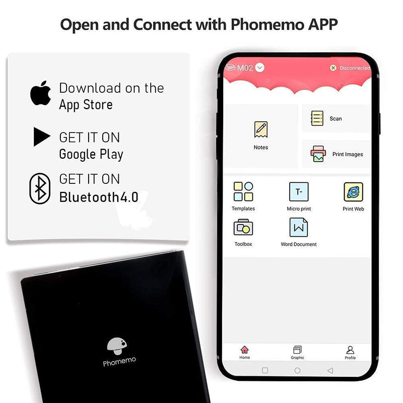 [Australia - AusPower] - Phomemo M02 Mini Printer- Bluetooth Thermal Photo Printer with 3 Rolls Colorful Sticker Paper, Compatible with iOS + Android for Plan Journal, Study Notes, Art Creation, Work, Gift 