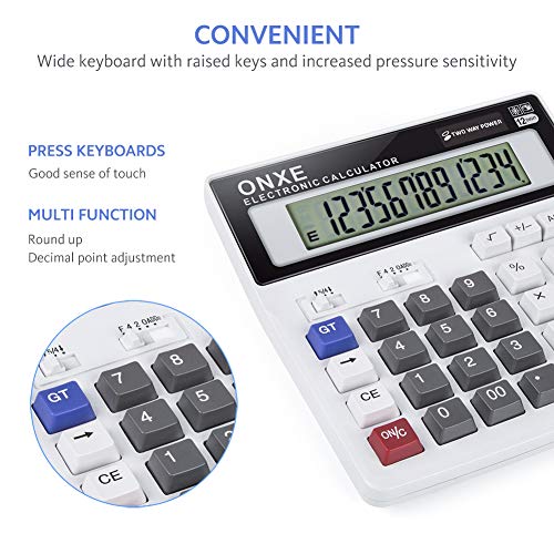 [Australia - AusPower] - Calculator, ONXE Standard Function Scientific Electronics Desktop Calculators, Dual Power, Big Button 12 Digit Large LCD Display, Handheld for Daily and Basic Office (White) 