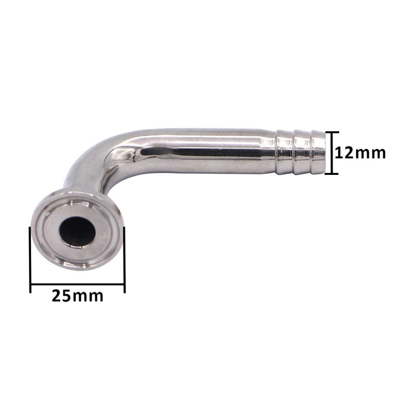 [Australia - AusPower] - DERNORD Sanitary Hose Barb Pipe Fitting 0.75" Tri Clamp (25MM Ferrule) 90 Degree Elbow (Tube OD: 1/2"/12MM (3/4 Tri-clamp)) Tube OD: 1/2"/12MM (3/4 Tri-clamp) 