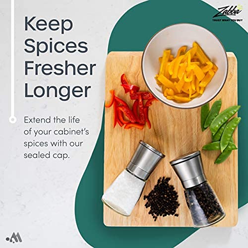 [Australia - AusPower] - Modetro Salt and Pepper Shakers Set Adjustable Coarseness Pepper Grinder Mill for Sea Salt Spice Stainless Steel Glass 2 Pack 2-pack 