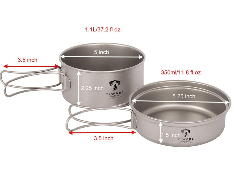 [Australia - AusPower] - Titanium 2-Piece Pot & Pan Cookware compact cooking Set with folding handles Ultra-Light Weight Durable w. Carrying bag Reusable Eco-friendly for backpacking hiking camping picnic outdoor 