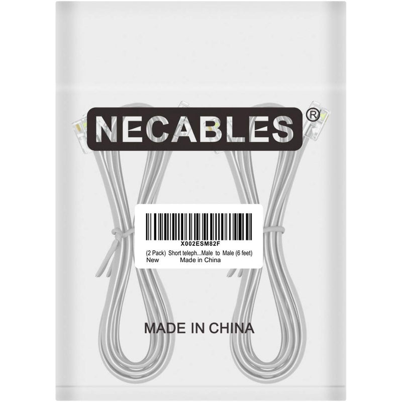 [Australia - AusPower] - NECABLES (2 Pack) Phone Cord 6ft Telephone Cord Phone Line Cord RJ11 6P4C Male to Male for Landline and Fax - 6 Feet 