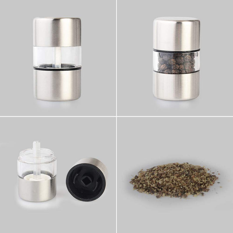 [Australia - AusPower] - T-mark Premium Sea Salt and Pepper Grinder Set - Spice Mill with Brushed Stainless Steel, Small Portable Ceramic Salt & Pepper Shakers (2-Pack) 