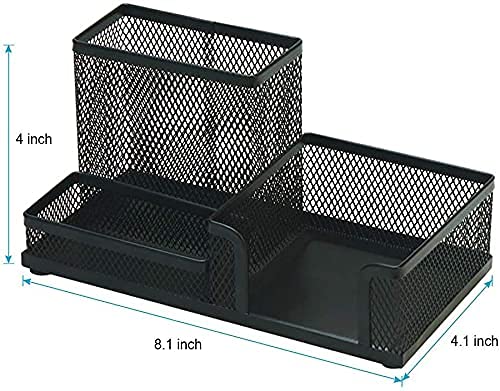 [Australia - AusPower] - Xinsier Mesh Pen Holder for Desk Pencil Holders Desk Organizer Office Supplies Caddy with Sticky Notes Holder for Office School Home 3 Compartments Black 