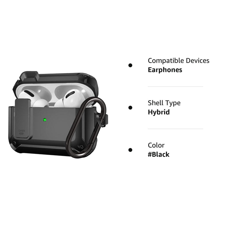 [Australia - AusPower] - Wonjury for Airpods Pro Case Cover for Men with Lock, Military Armor Series Full-Body AirPod Pro Case with Keychain Cool Air Pod Pro Shockproof Protective Case for AirPods Pro 2019, Black #Black 
