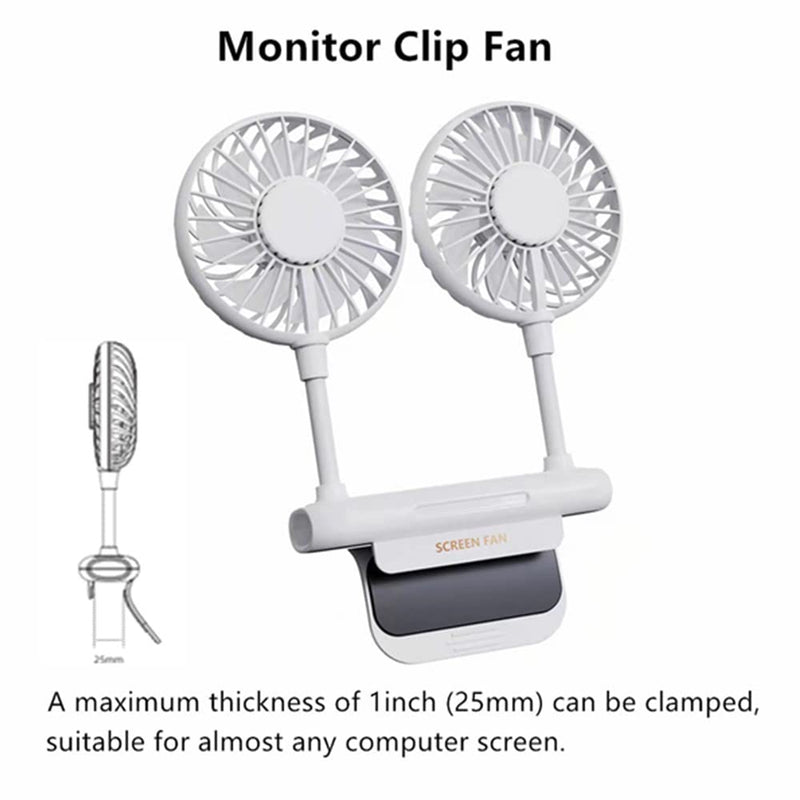 [Australia - AusPower] - Monitor Fan, THRRLY Screen Fan with 2 Fans, 3 Speeds Desktop Table Cooling Fan with Sturdy Adjustable Clamp, Strong Wind Quiet Small Desk Fan USB Powered Mini USB Fan for Office Laptops, Desktop PC. White 