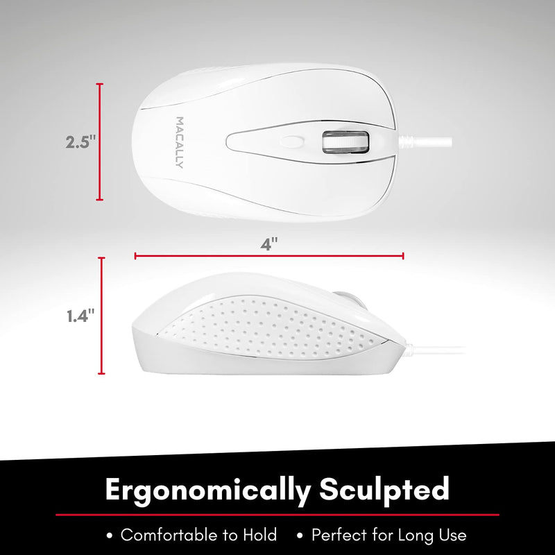 [Australia - AusPower] - Macally USB Wired Mouse with 3 Button, Scroll Wheel, & 5 Foot Long Cord, USB Mouse for Laptop and Desktop, Computer Mouse Compatible with Apple Macbook Pro / Air, iMac, Mac Mini, & Windows PC (TURBO) 