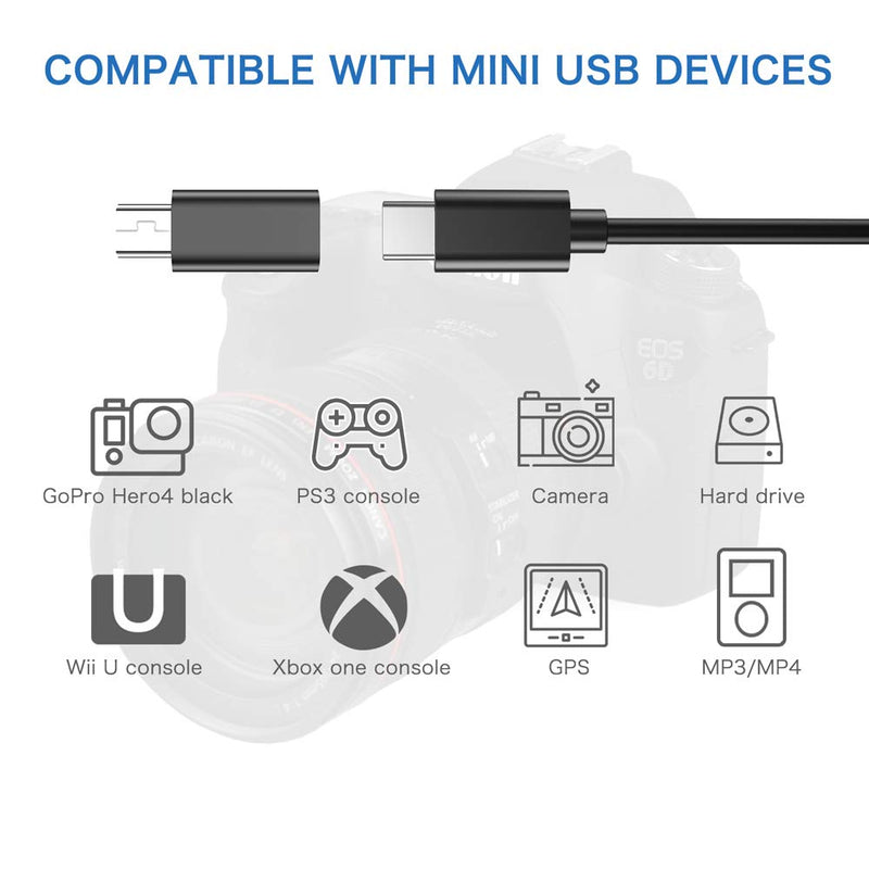 [Australia - AusPower] - USB C to Mini USB Adapter, (4-Pack)Type C Female to Mini USB Male Convert Connector Support Charge & Data Sync Compatible GoPro Hero 3+,PS3 Controller, MP3 Player, Dash Cam, Digital Camera etc(Black) 