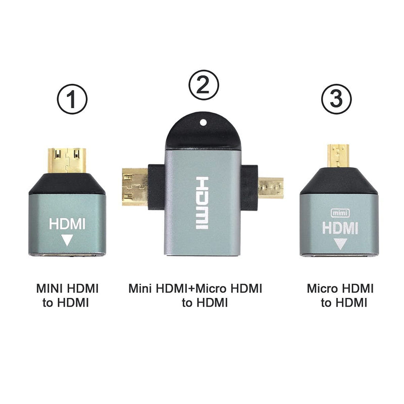 [Australia - AusPower] - Cablecc 3pcs/Set Micro & Mini HDMI to HDMI-Compatible 1.4 Female 2-in-1 Combo Adapter 4K@60hz Combo HDMI Adapter x3 