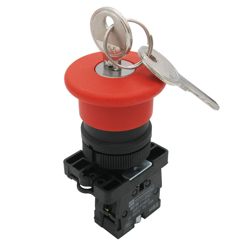 [Australia - AusPower] - mxuteuk 1NC 22mm Red Mushroom Emergency Stop Push Button Switch Key Reset AC 660V 10A Switch Station Box，1 Years Warranty HB2-ES142-BOX-Y 