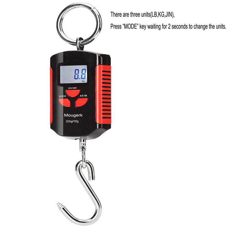 [Australia - AusPower] - Mougerk Digital Hanging Scale Portable Heavy Duty Crane Scale 440lb 200kg 2 AAA Batteries(Not Included) Black red 