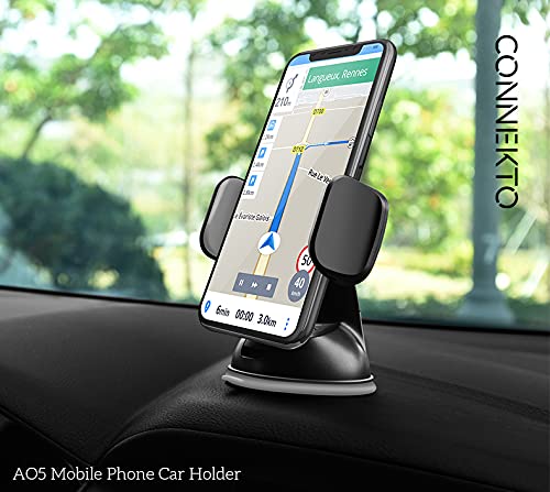 [Australia - AusPower] - CONNEKTO Mobile Phone Car Holder A05: Universal, Black, Smartphone, Retractile Stable Clamp for Vehicles, Silicone Pad, Rotates 360, Tilts, Compatible Model AO5 Black 