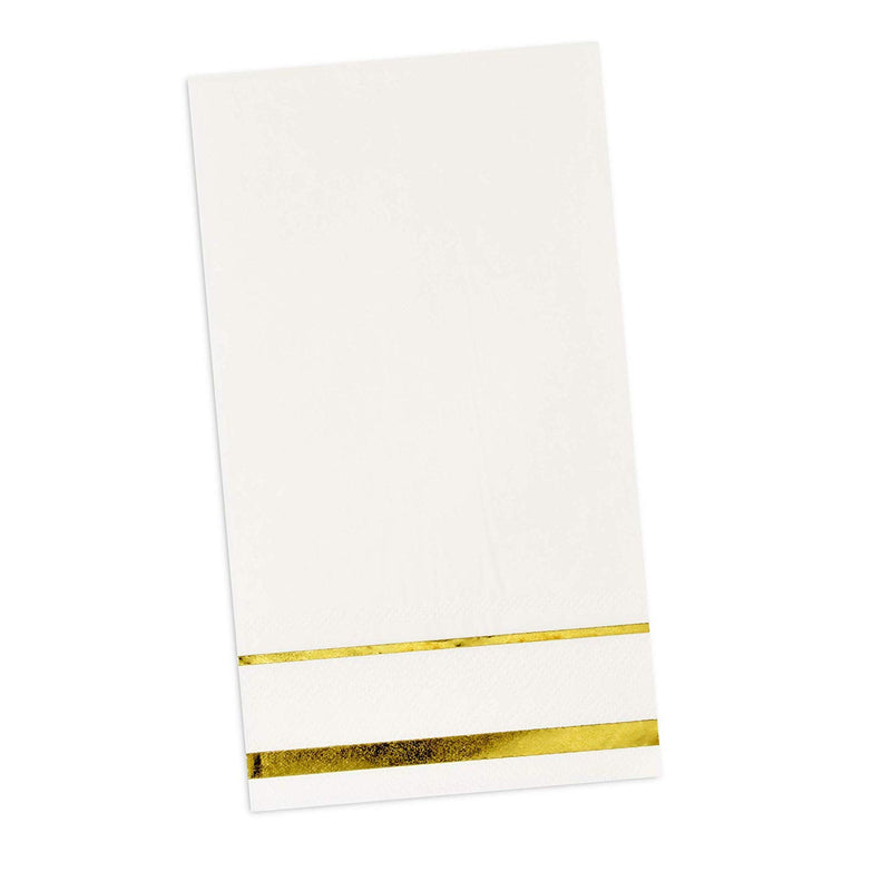 [Australia - AusPower] - 100 Gold Trim Lined Guest Napkins Disposable Paper Pack Elegant Dinner Hand Napkin for Bathroom Wedding Holiday Anniversary Birthday Party Bridal & Baby Shower Metallic Golden Foil Decorative Towels White and Gold 