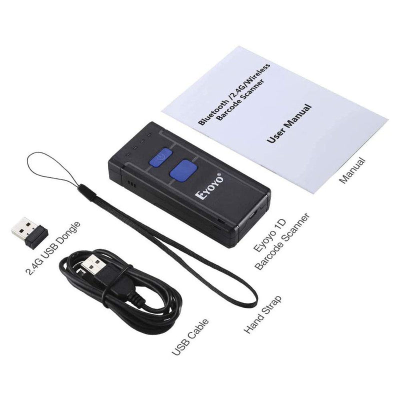 [Australia - AusPower] - Eyoyo Barcode Scanner Portable 1D Wireless Bluetooth Barcode Reader Compatible with Windows Android iOS Systems for Store Supermarket Warehouse Library 