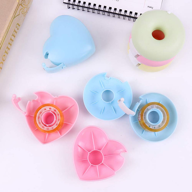 [Australia - AusPower] - ISKYBOB Set of 6 Creative Heart and Donut Shape Tape Dispenser Cute Washi Tapes Cutter Stand Eyelashes Extension Sticker Container Box Gift Packaging Gadget Desk Organizer 