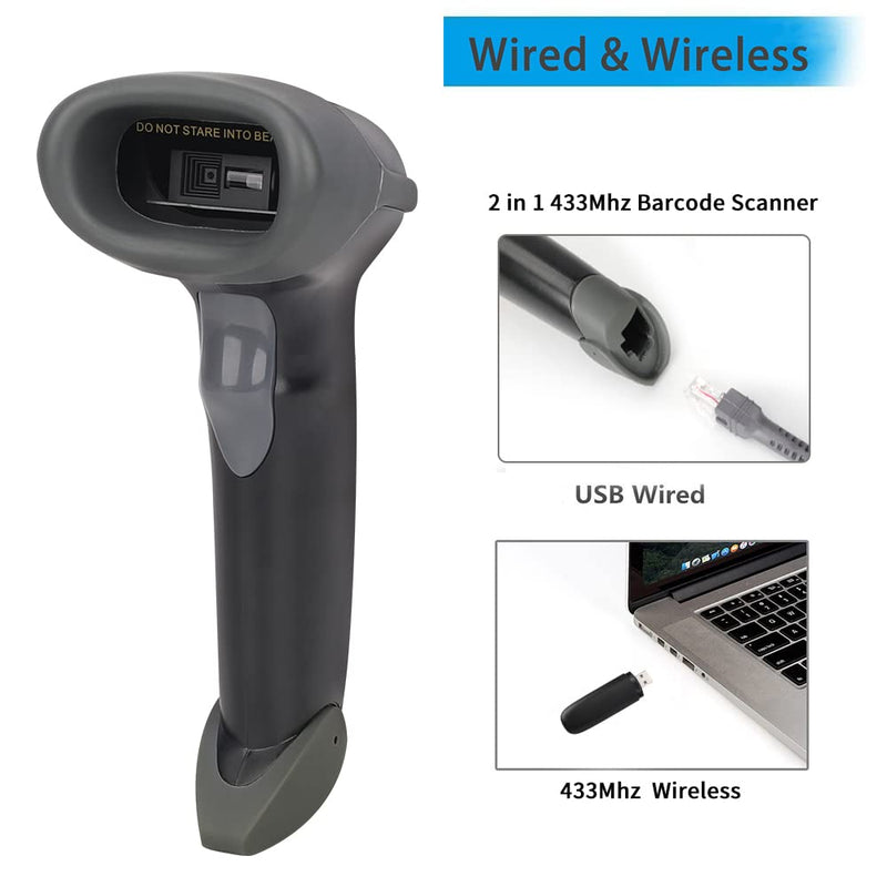 [Australia - AusPower] - 1D Wireless Bar Code Scanner for Screen Payment, 328 Feet Transmission Distance UNIDEEPLY 2 in 1 (Wireless & USB Wired) Automatic Barcode Reader Handheld USB Receiver for Store, Supermarket, Warehouse 
