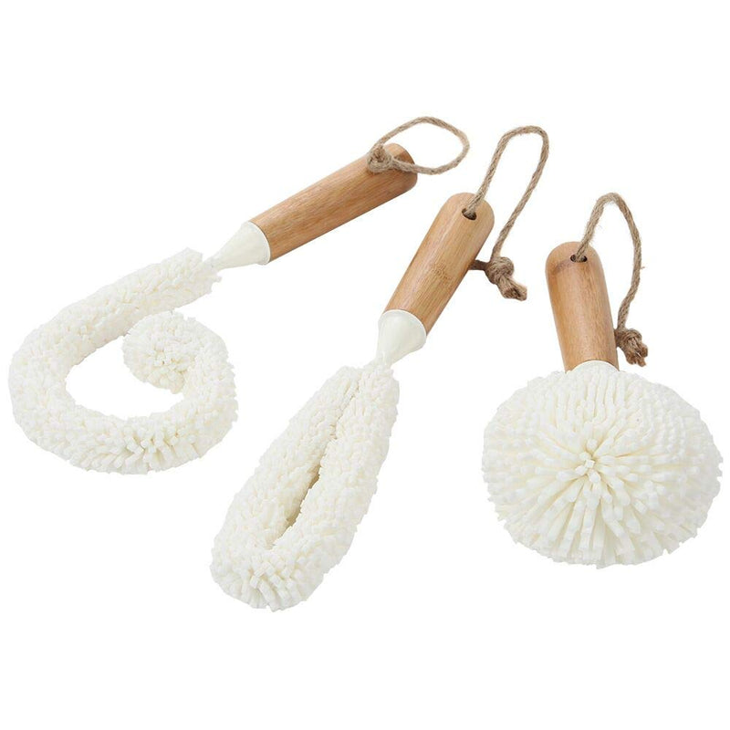 [Australia - AusPower] - Lily's Home Decanter Cleaning Brush Set with Bamboo Handles, Glassware Cleaning Brushes For Hard To Reach Areas, Ideal For Champagne Flutes, Beer Mugs, Baby Bottles and Narrow Neck Goblets (Set of 3) 