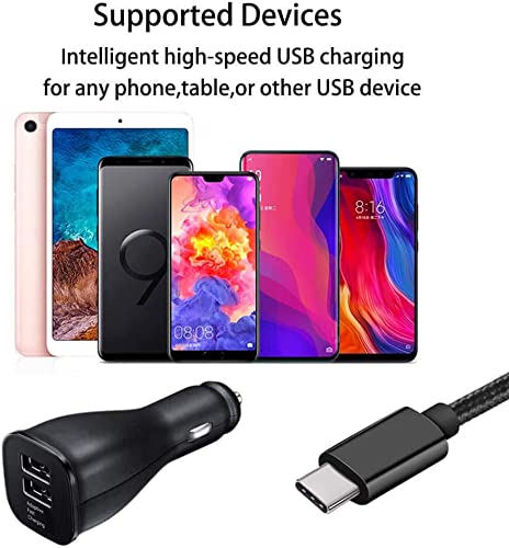 [Australia - AusPower] - Samsung Fast USB C Dual-Port Car Charger with Type C Cable 5ft Compatible for Samsung Galaxy S10 Plus/S10/S10e/S9/S9 Plus/S8/S8 Plus/S8 Active/Note 10 Plus/Note 9/8/A20/A50/A70, LG V40/V30/G6/G5 