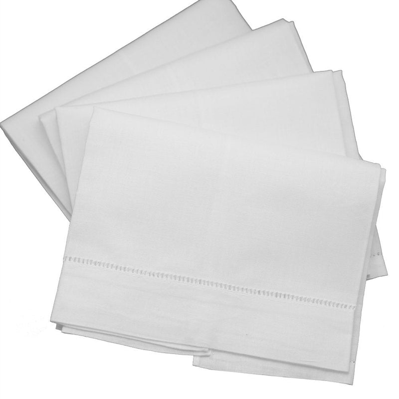 [Australia - AusPower] - Bumblebee Linens 4 Pack White Linen Hemstitched Tea Towels- 14" x 22" Cloth Guest Hand Dish Kitchen Bathroom Towel - Embroidery Craft Blank 