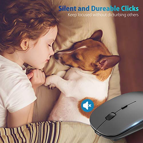 [Australia - AusPower] - OKIMO Rechargeable Wireless Mouse, 2.4Ghz Silent Computer Office Portable Slim Optical Mouse with USB Receiver Type-C, 3-Level Adjustable DPI for Laptop, Computer, MacBook, Notebook, PC (Black) 