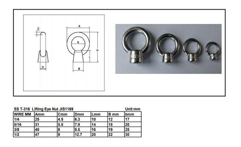 [Australia - AusPower] - 2 Pieces 316 Stainless Steel Lifting Eye Nut 1/2" UNC Marine Grade (1/2" - 2 PK) 1/2" - 2 PK 
