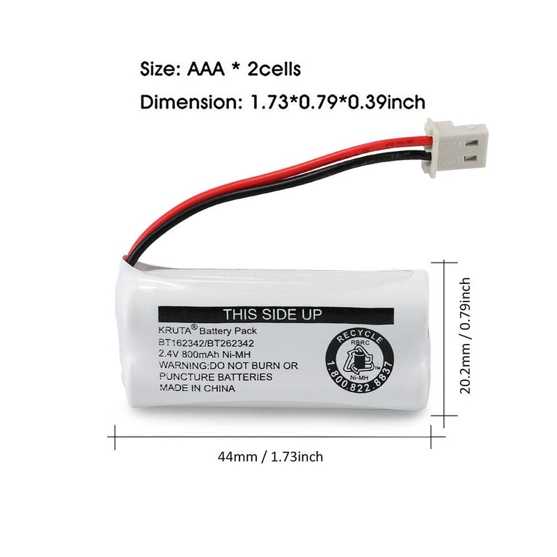 [Australia - AusPower] - Kruta BT162342/BT262342 2.4V 800mAh Ni-MH Cordless Phone Battery Pack, Also Compatible with BT183342/BT283342 AT&T EL52351 TL90070 VTech CS5119 DS6511 DS6722 LS6305 Handset, 2-Pack 
