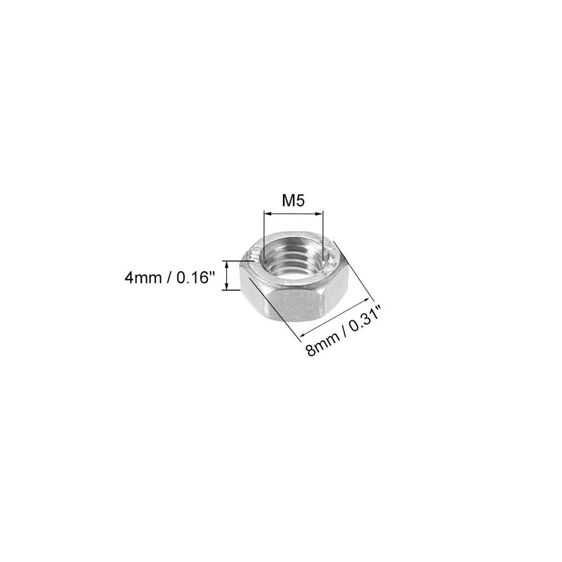 [Australia - AusPower] - uxcell Hex Nuts, M5x0.8mm Metric Coarse Thread Hexagon Nut, Stainless Steel 304, Pack of 100 