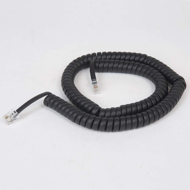 [Australia - AusPower] - Coiled Telephone Handset Cord for Use with PBX Phone Systems, VoIP Telephones - 12 Ft Uncoiled, Rj22, 1.5 Inch Lead on Both Ends, Flat Black, 10-Pack 