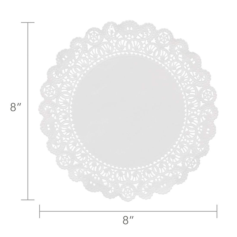 [Australia - AusPower] - Hygloss Products Round Paper Doilies - Decorative, White Lace Disposable, Food Grade Safe, 8 Inches Diameter, 100 Pack 8-Inch 100 Pcs 