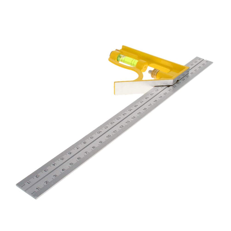 [Australia - AusPower] - Auniwaig Right Angle Ruler 11.81" Stainless Steel Scale Square Layout Measuring Tool Yellow base for Carpenter Engineer 1 pcs 