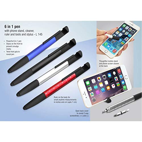 [Australia - AusPower] - 6 in 1 Multifunction Stylus Phone Holder Ruler Screw Driver Tool with Screen Cleaner for Devices Like iPhone, ipad, Android and All The Other Touch Screen Devices. (Blue) Blue 