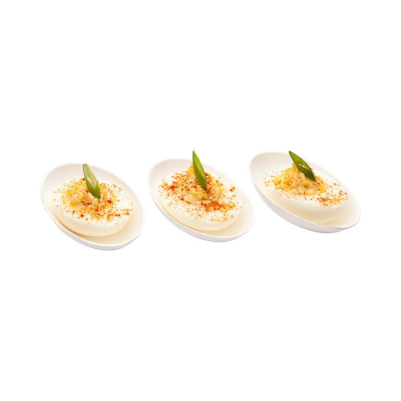 [Australia - AusPower] - Pulp Tek 3.1 Inch Compostable Tasting Plates, 100 Egg Shaped Disposable Appetizer Dishes - Easy To Hold, Biodegradable, White Bagasse Mini Tasting Dishes, Grease Resistant, For Appetizers Egg shape 