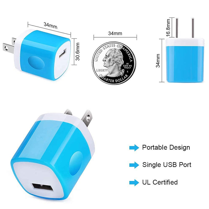 [Australia - AusPower] - Charging Block Fast Charge, 1A USB Plugs for Wall Outlet Charger Box Power Adapter Multipack Compatible iPhone 13 Pro Max/12/SE/11/XS/8/7/6S, Samsung Galaxy S21/S20Ultra/S10e/S9/S8, Note 21/10+, Moto Multi-Colored 