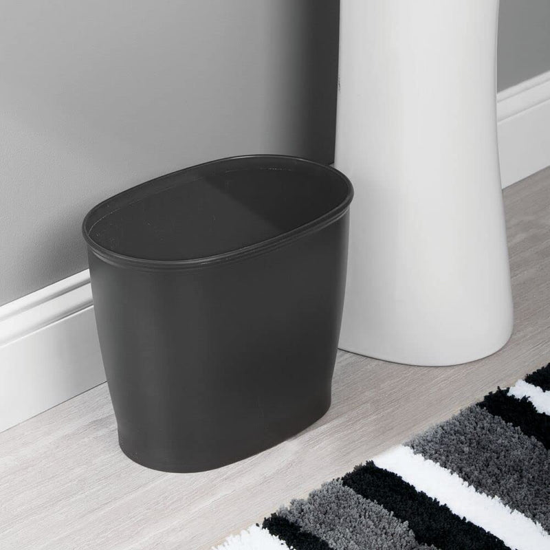 [Australia - AusPower] - mDesign Modern Oval Plastic Small Trash Can Wastebasket, Garbage Container Bin for Bathroom, Kitchen, Laundry Room, Home Office, Dorms - Black 